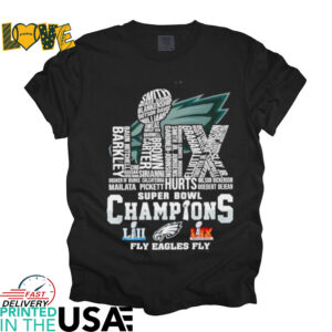 Philadelphia Eagles Super Bowl Champions 2025 fly Eagles LIX player name shirt