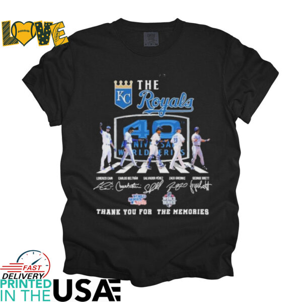 Lorenzo Cain Carlos Beltran Salvador Perez Zack Greinke George Brett The Kansas City Royals 40TH Anniversary World Series Thank You For The Memories T shirts