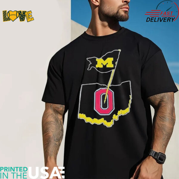 Michigan Wolverines flag on Ohio State map shirt