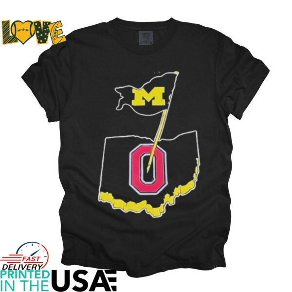 Michigan Wolverines flag on Ohio State map shirt