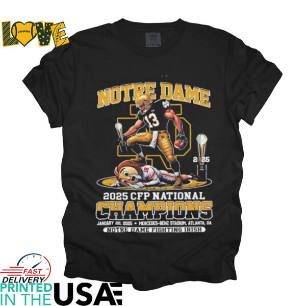 Notre Dame Fighting Irish 2025 CFP national champions mascot trophy shirt