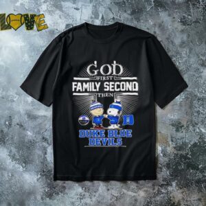 Peanuts God first family second then Duke Blue Devils basketball shirt