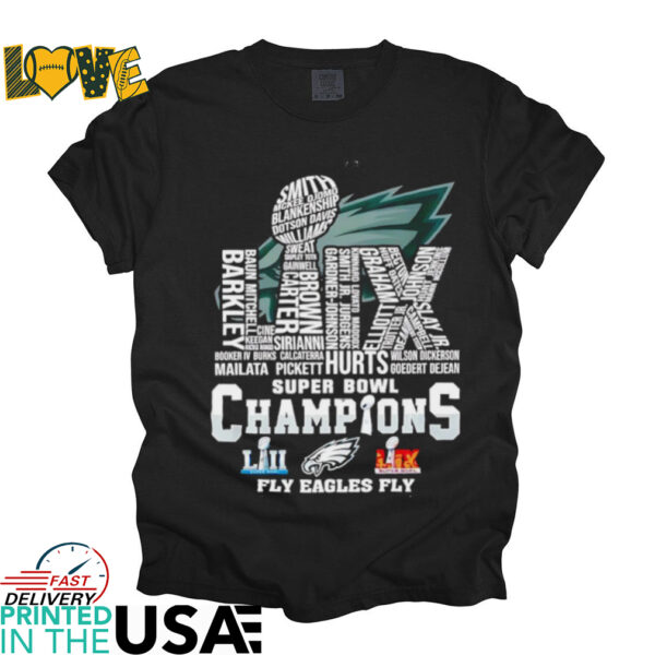 Philadelphia Eagles Super Bowl Champions 2025 fly Eagles LIX player name shirt