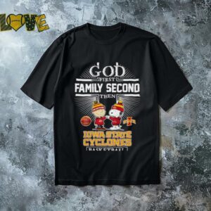 Snoopy and Charlie Brown god first family second then Iowa State Cyclones shirt