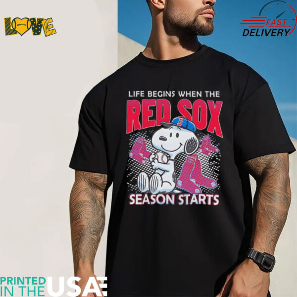 Snoopy life begins when the Boston Red Sox season starts shirt