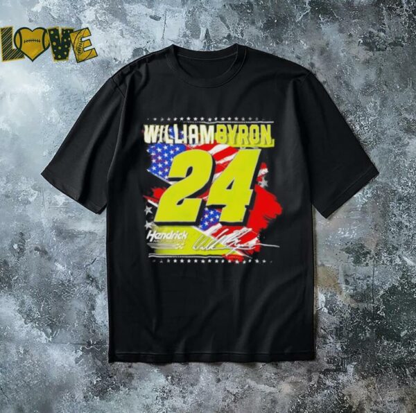 William Byron 24 Hendrick Motorsports Team USA flag signature shirt