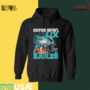 Philadelphia Eagles Super Bowl 2025 LIX Champions helmet on fire shirt