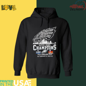 Philadelphia Eagles Super Bowl Champions 2025 fly Eagles fly player name logo shirt