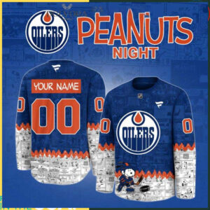 Edmonton Oilers 75th Anniversary Peanuts Night 2025 Personalized Hockey Jersey