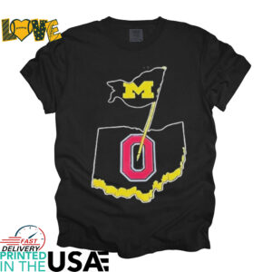 Michigan Wolverines flag on Ohio State map shirt