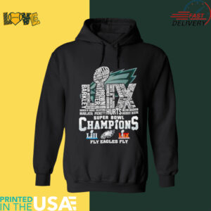 Philadelphia Eagles Super Bowl Champions 2025 fly Eagles LIX player name shirt