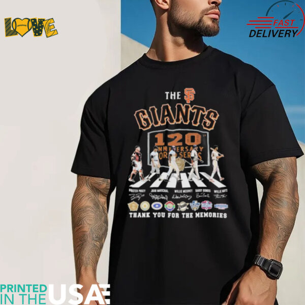 The San Francisco Giants 120th Anniversary World Series 1905 2025 Thank You For The Memories Road Abbey Signatures T shirts